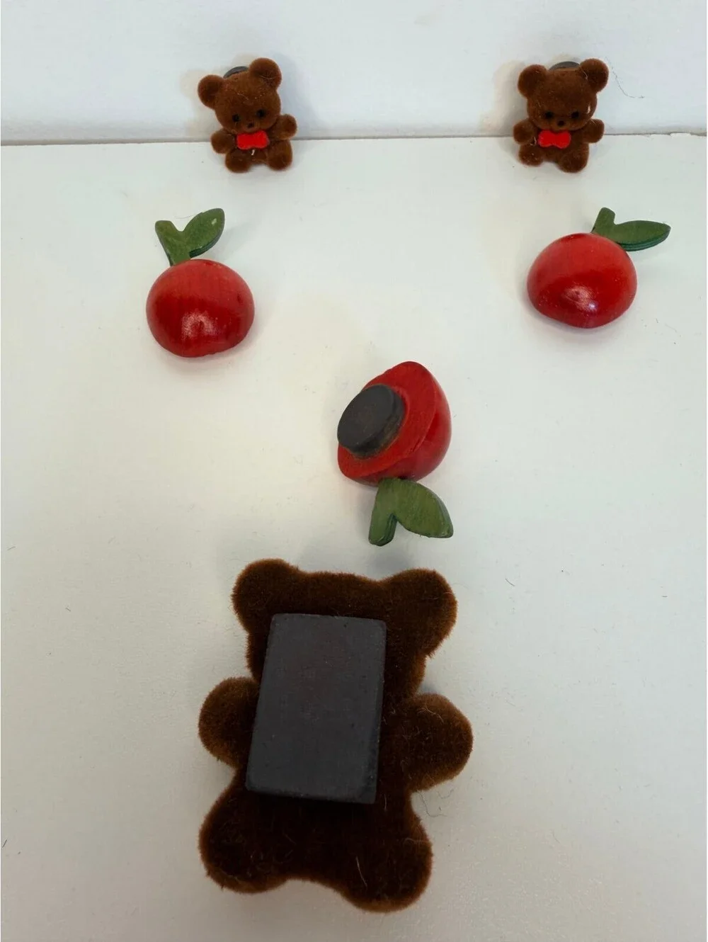 Vintage teddy bear and wood apple magnet set